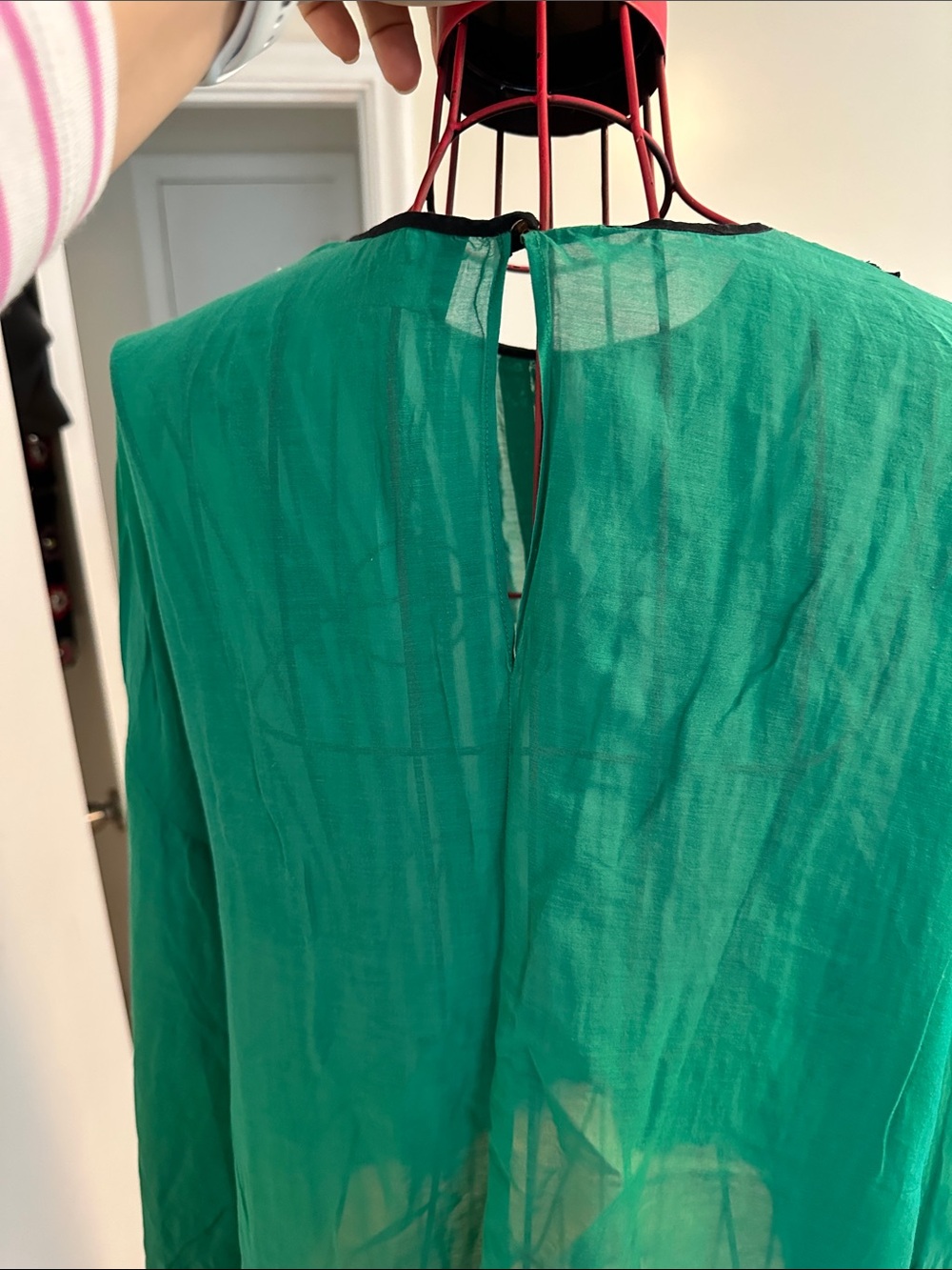 Green Striped Long Sleeve Top with Textured Ruffle Stripes - Picture 5 of 6